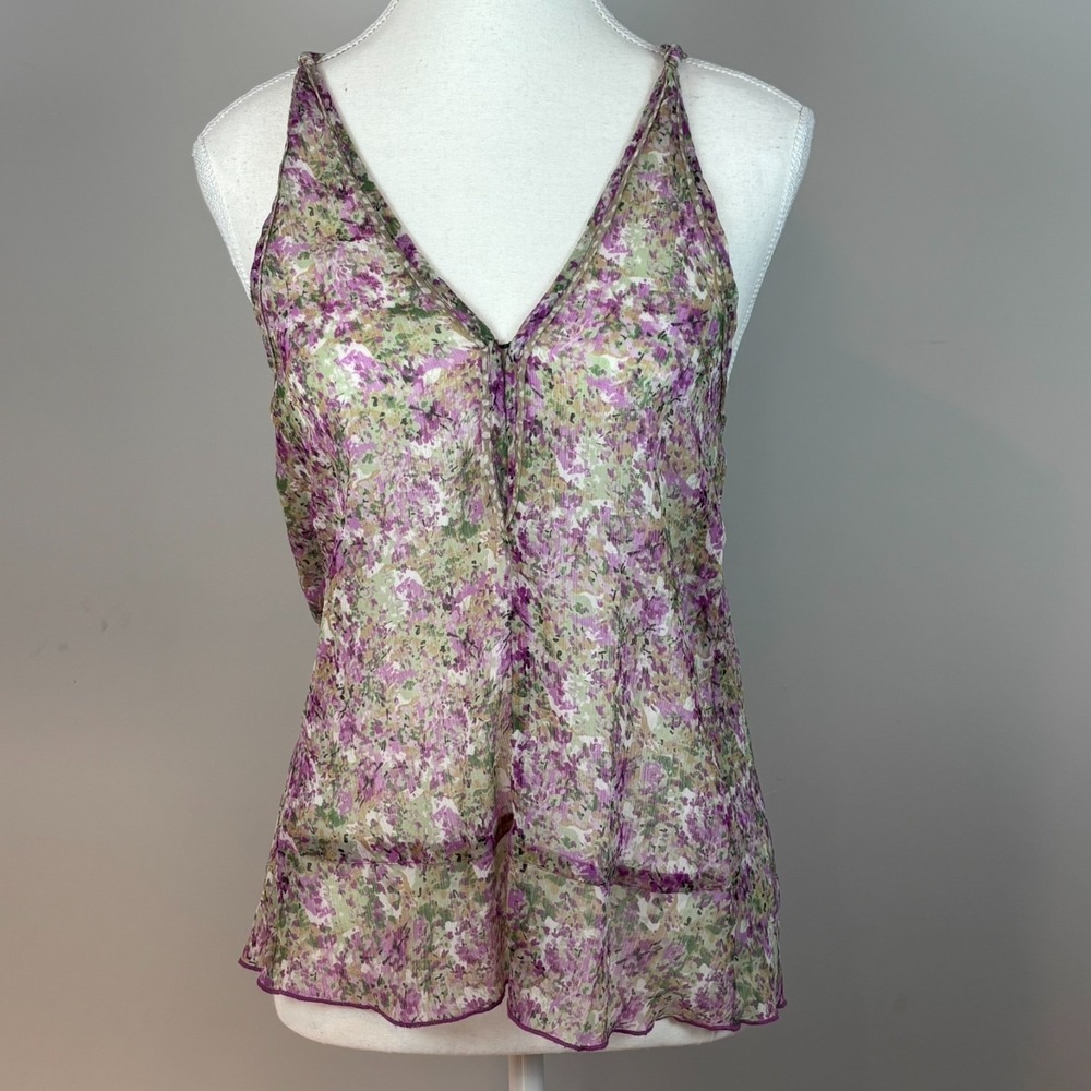 Staring at Stars Sheer Purple Floral Cottagecore Coquette Tank Womens MED Fairy